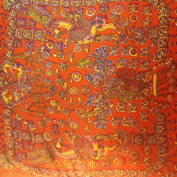 Hermes Orange Silk-Pattern Accent Pillow with Horses Multicolor Motif - Picture 2 of 7